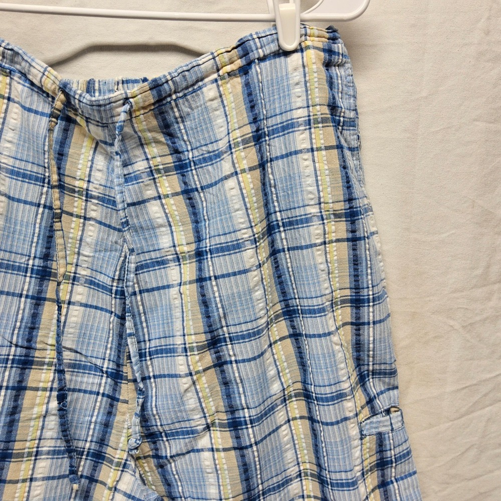 Premier International Plaid Pants Women 2X Blue White Yellow Cotton Blend Casual